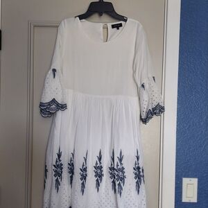 White and Blue Embroidered Dress